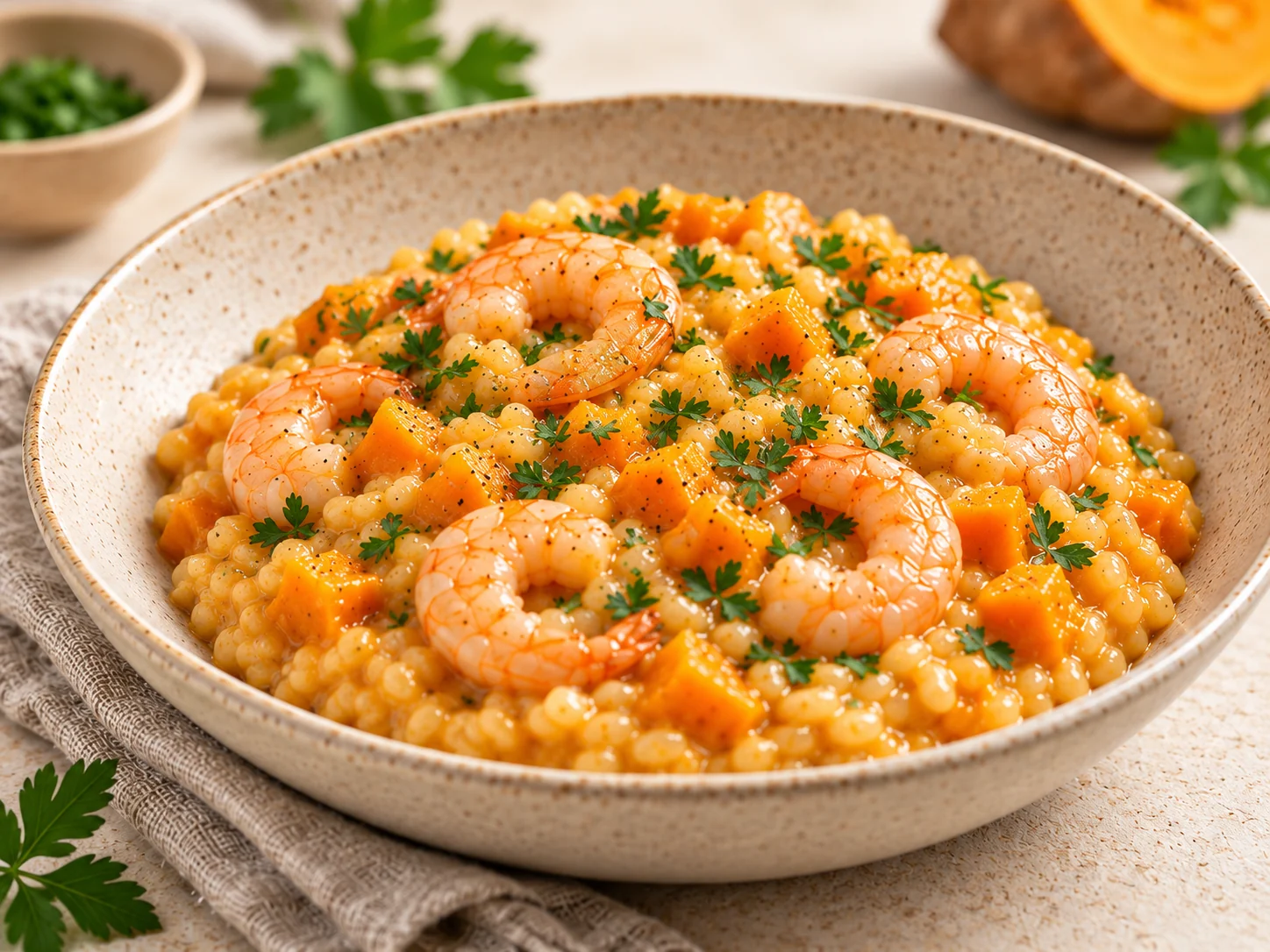 Risotto cremoso alla zucca e gamberi